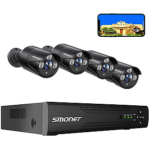 SMONET Système de caméra de sécurité 8 canaux Super HD, 4 caméras de surveillance                                                                                                                                                                                                                                               filaires 5 MP pour intérieur et extérieur, accès à distance à la maison, vision de nuit, (pas de disque dur)