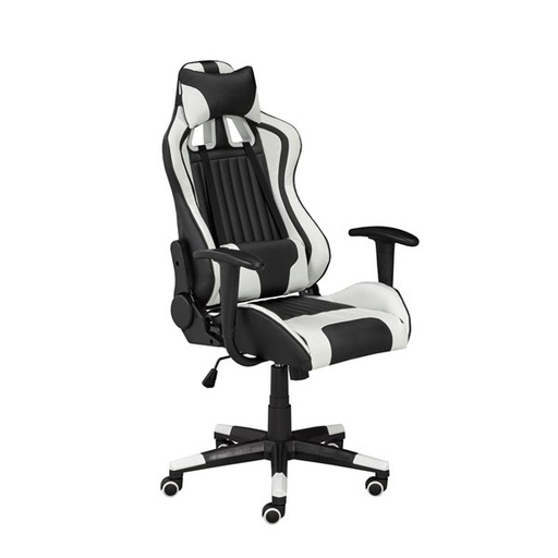 [5300-WH/CA] Brassex 5300-WH Tinga Ergonomic Faux Leather Pedestal Gaming Chair - Black/White