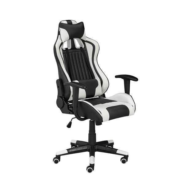 Brassex 5300-WH Tinga Ergonomic Faux Leather Pedestal Gaming Chair - Black/White