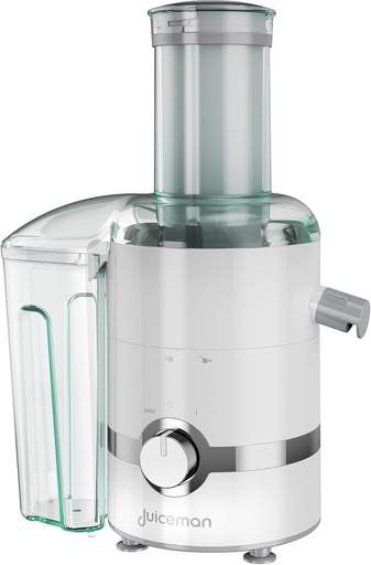 [JM3000C] Juiceman 3-in-1 Electric Juicer, Blender, and Pulp Extractor with 2L Removable Pulp Container & 24oz. Portable Personal Blending Jar, White, JM3000C